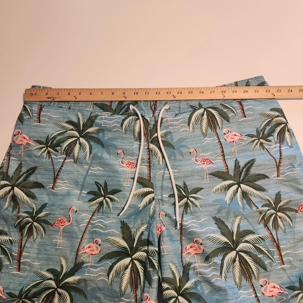 St‎ Johns Bay Swim Trunks Blue Hawaiian Flamingos Drawstring Mesh Lined 3XLT